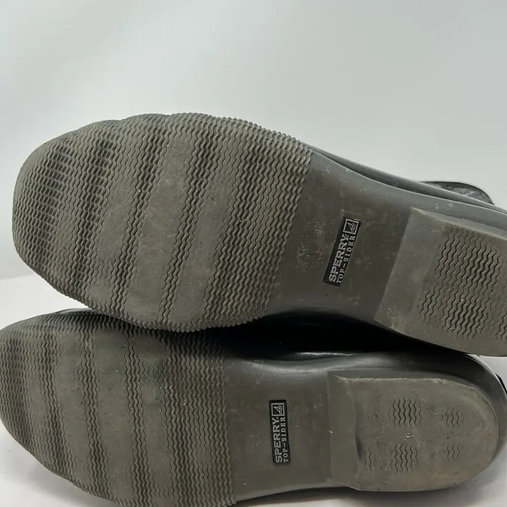 Sperry Top Sider Women's Black & Gray Plaid Rubber Ankle Duck Boots Size 9